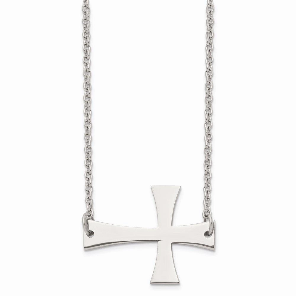 Stainless Steel Polished Sideways Cross Necklace