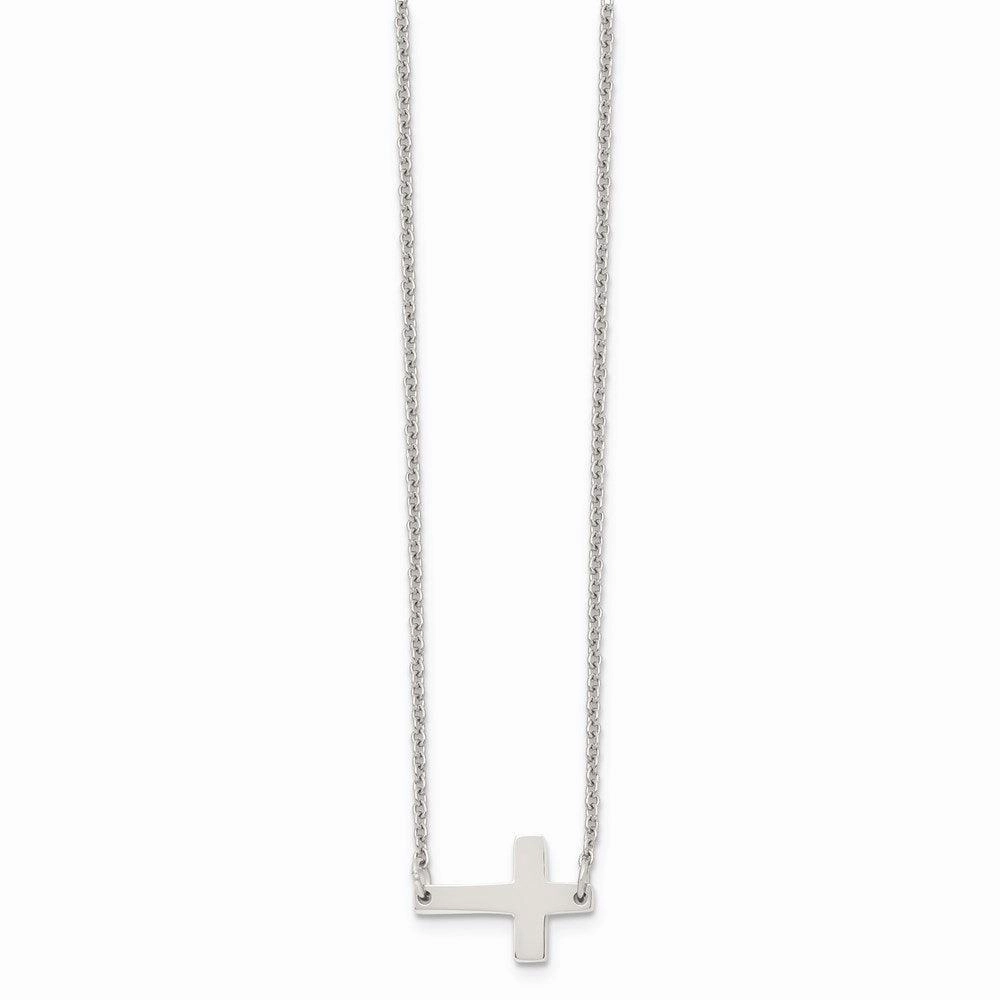 Stainless Steel Polished Sideways Cross Necklace