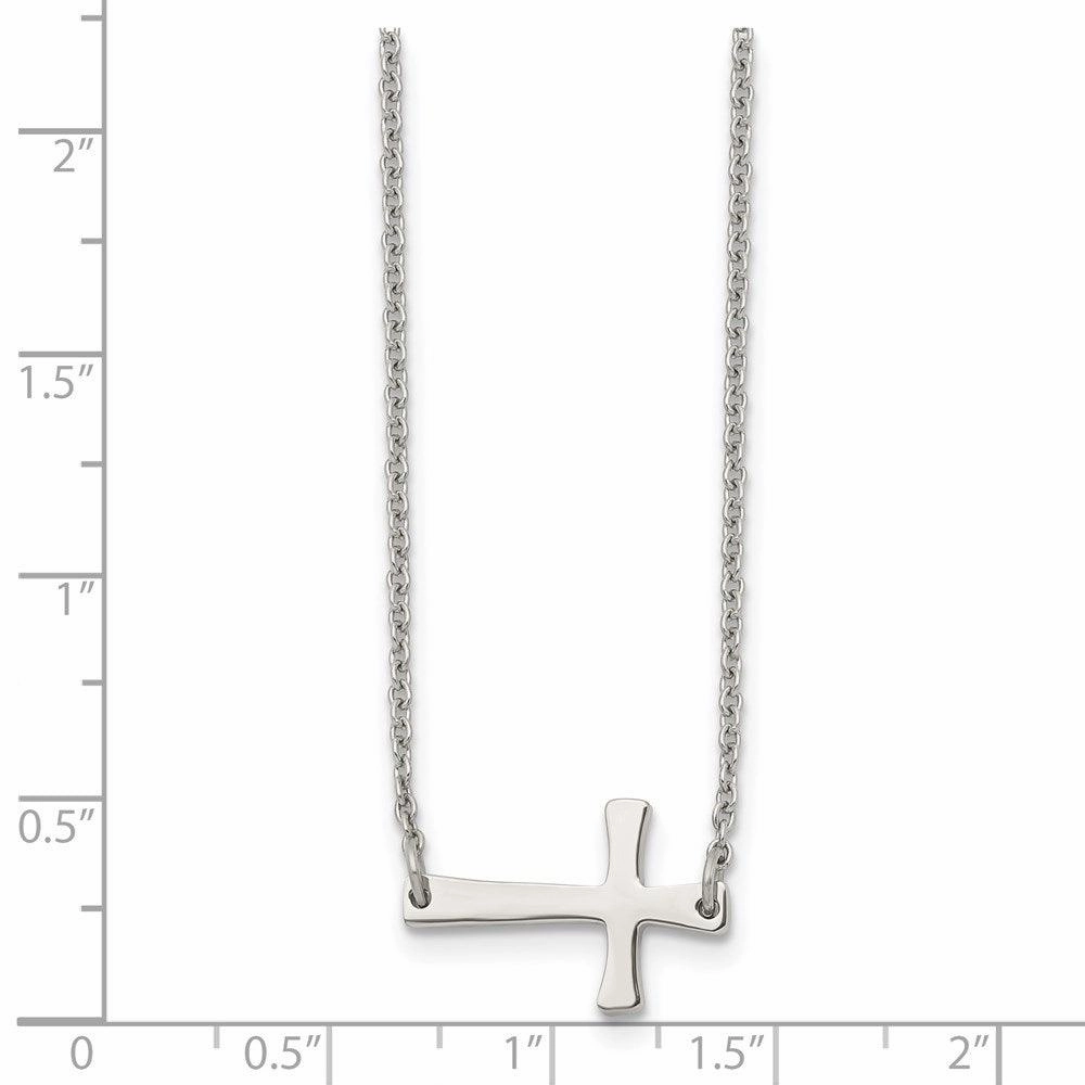 Stainless Steel Polished Sideways Cross Necklace