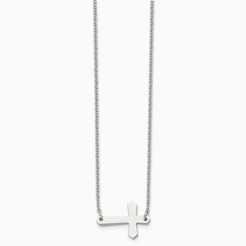 Stainless Steel Polished Sideways Cross Necklace