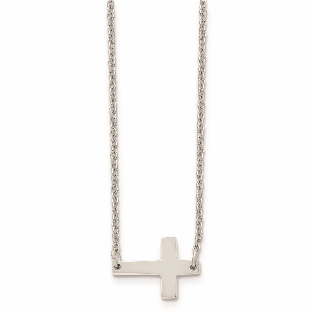 Stainless Steel Polished Sideways Cross Necklace