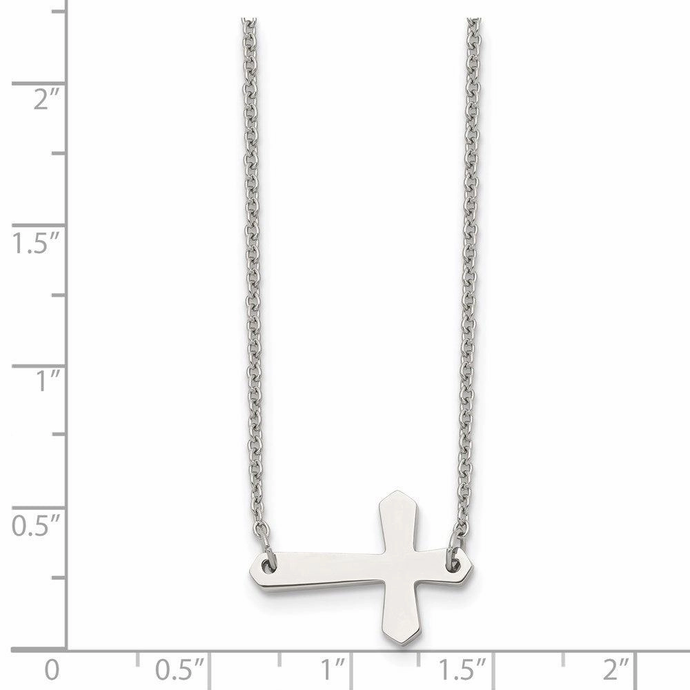 Stainless Steel Polished Sideways Cross Necklace