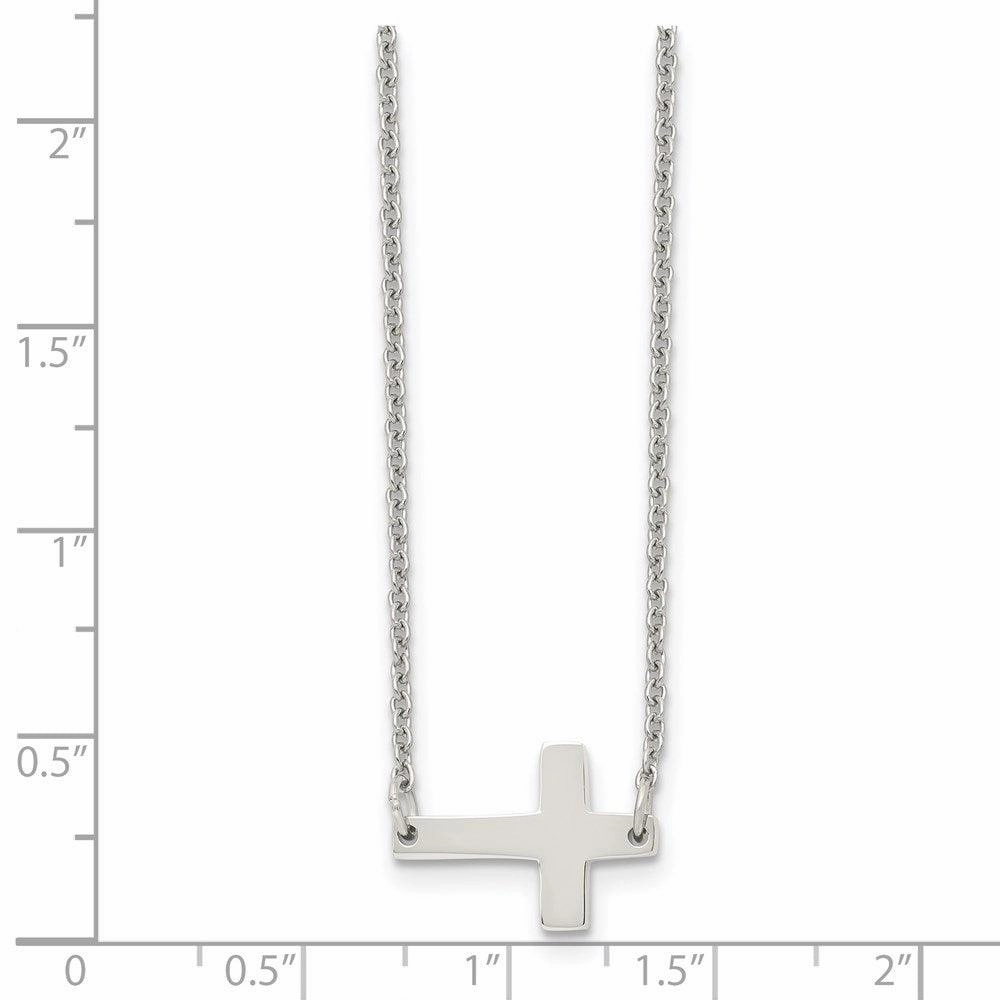 Stainless Steel Polished Sideways Cross Necklace