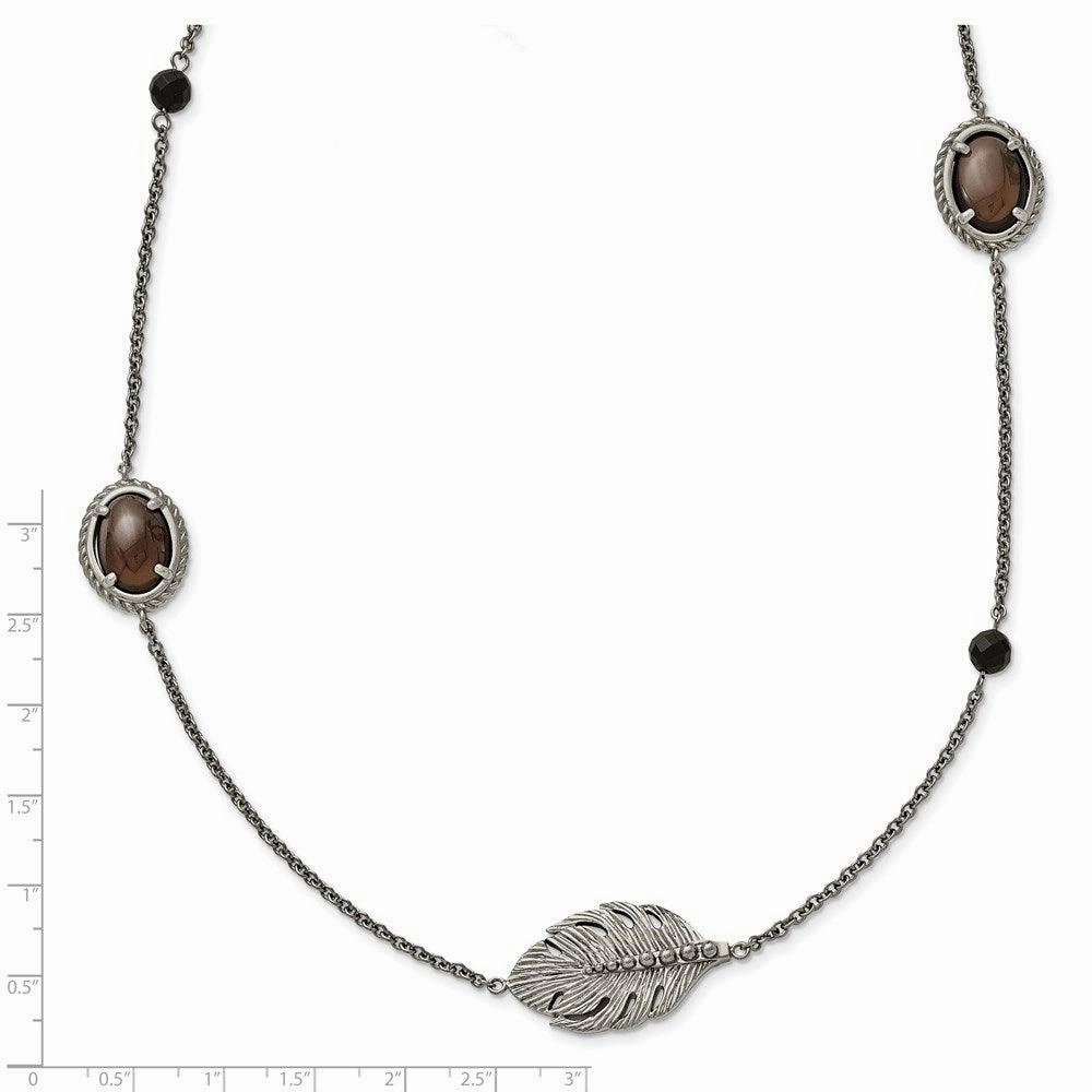 Stainless Steel Polished Smoky Quartz/Black Onyx w/2in ext. Necklace