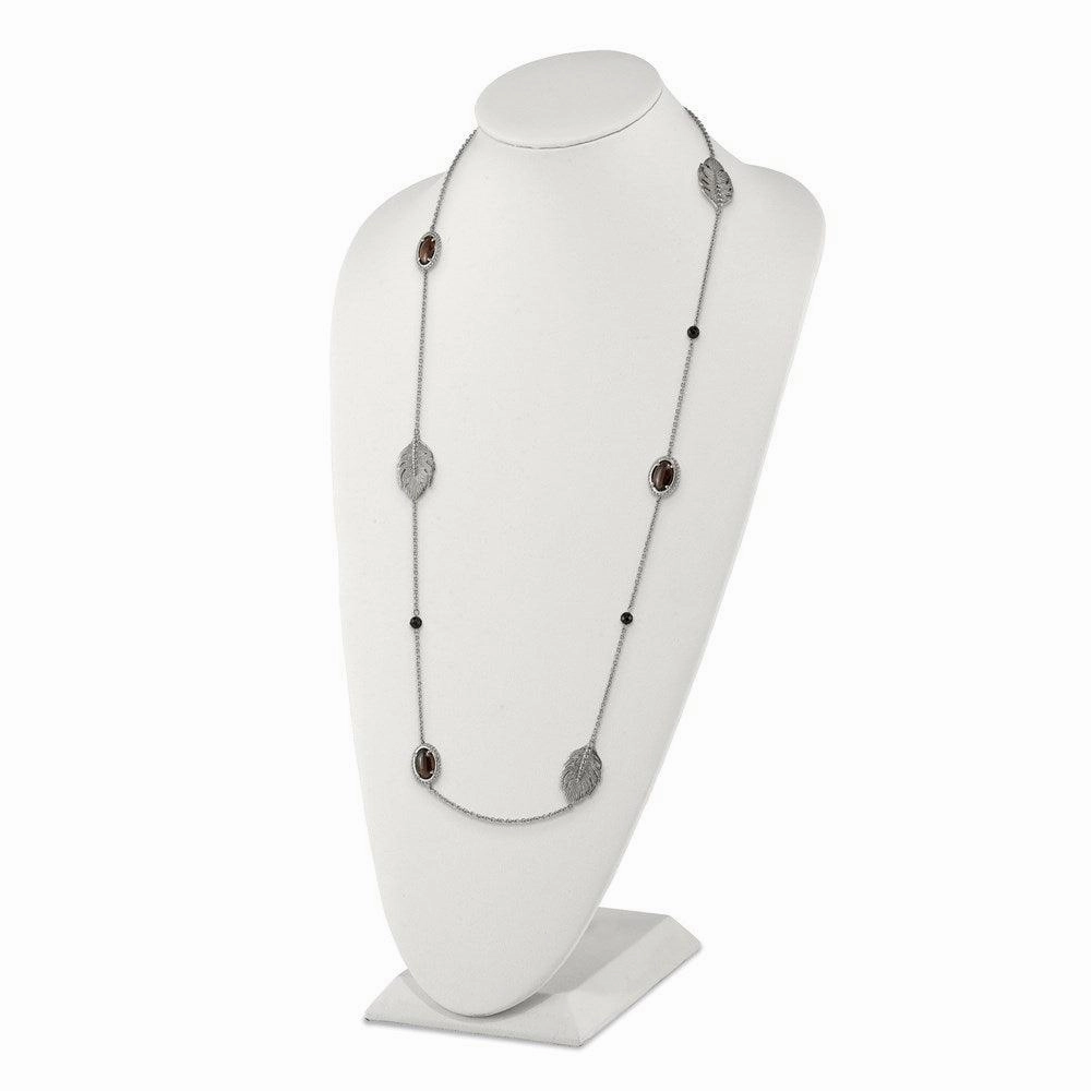 Stainless Steel Polished Smoky Quartz/Black Onyx w/2in ext. Necklace