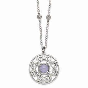 Stainless Steel Polished Synthetic Purple Calcedony w/2in ext. Circle Neckl