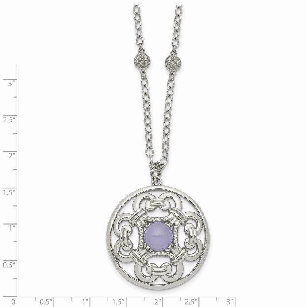 Stainless Steel Polished Synthetic Purple Calcedony w/2in ext. Circle Neckl