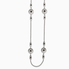 Stainless Steel Polished/Textured Black Onyx w/2in ext. Necklace