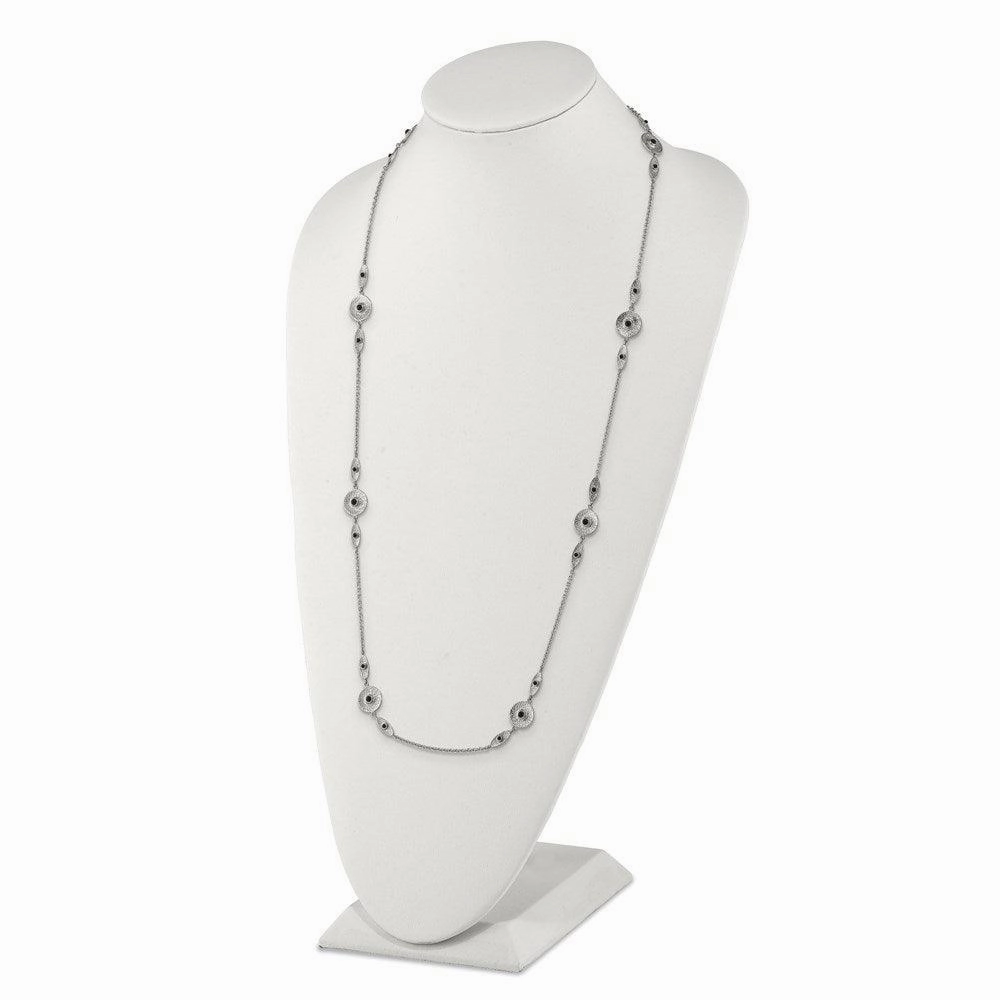 Stainless Steel Polished/Textured Black Onyx w/2in ext. Necklace