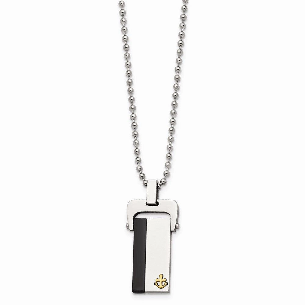 Stainless Steel Polished Yellow & Black IP-plated Dog Tag Necklace