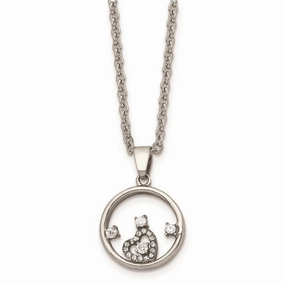 Stainless Steel Round with Heart CZ Polished Necklace