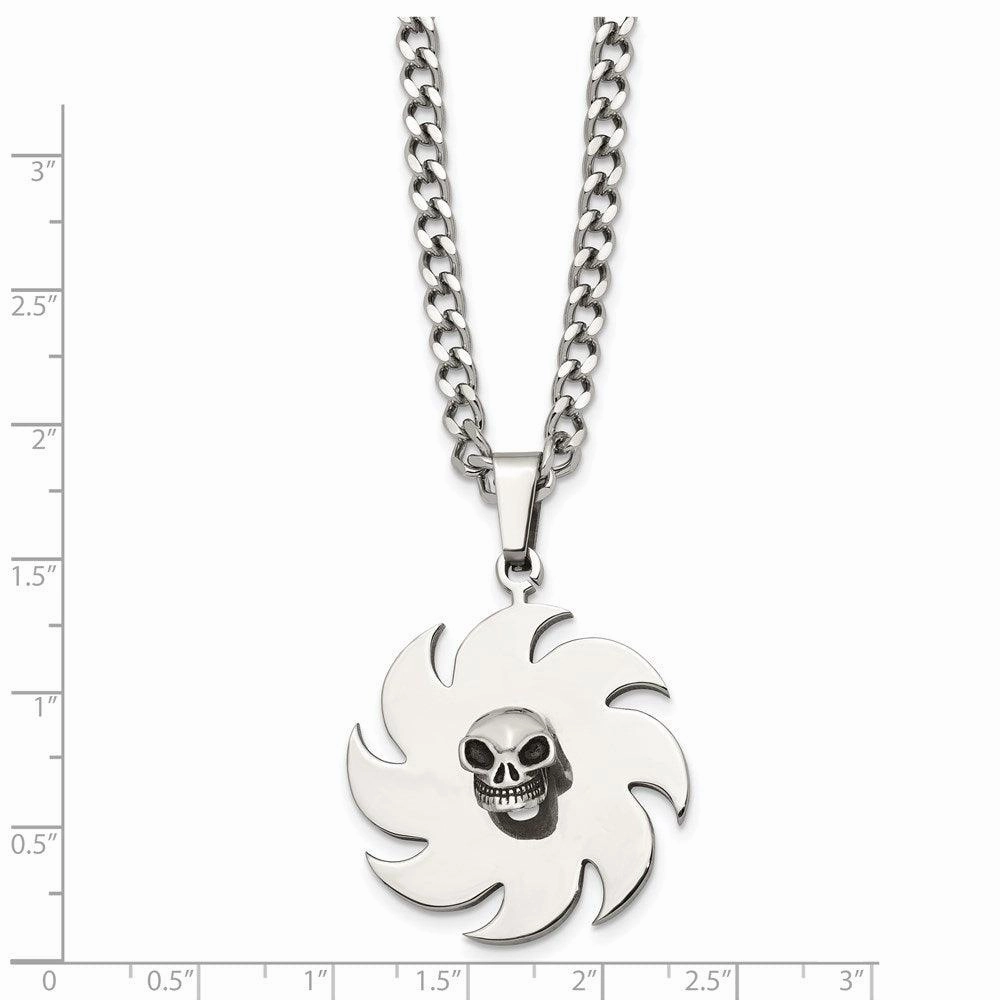 Stainless Steel Saw Blade with Skull Necklace