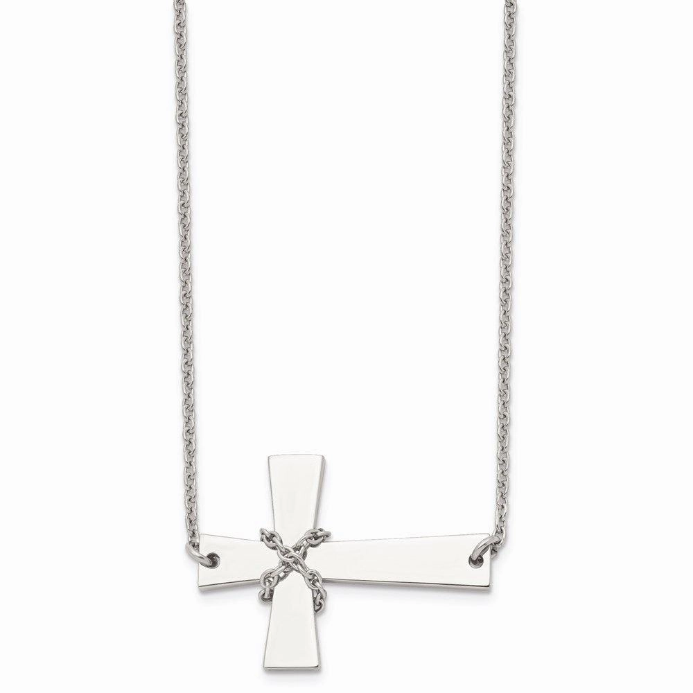 Stainless Steel Sideways Cross w/Chain Necklace