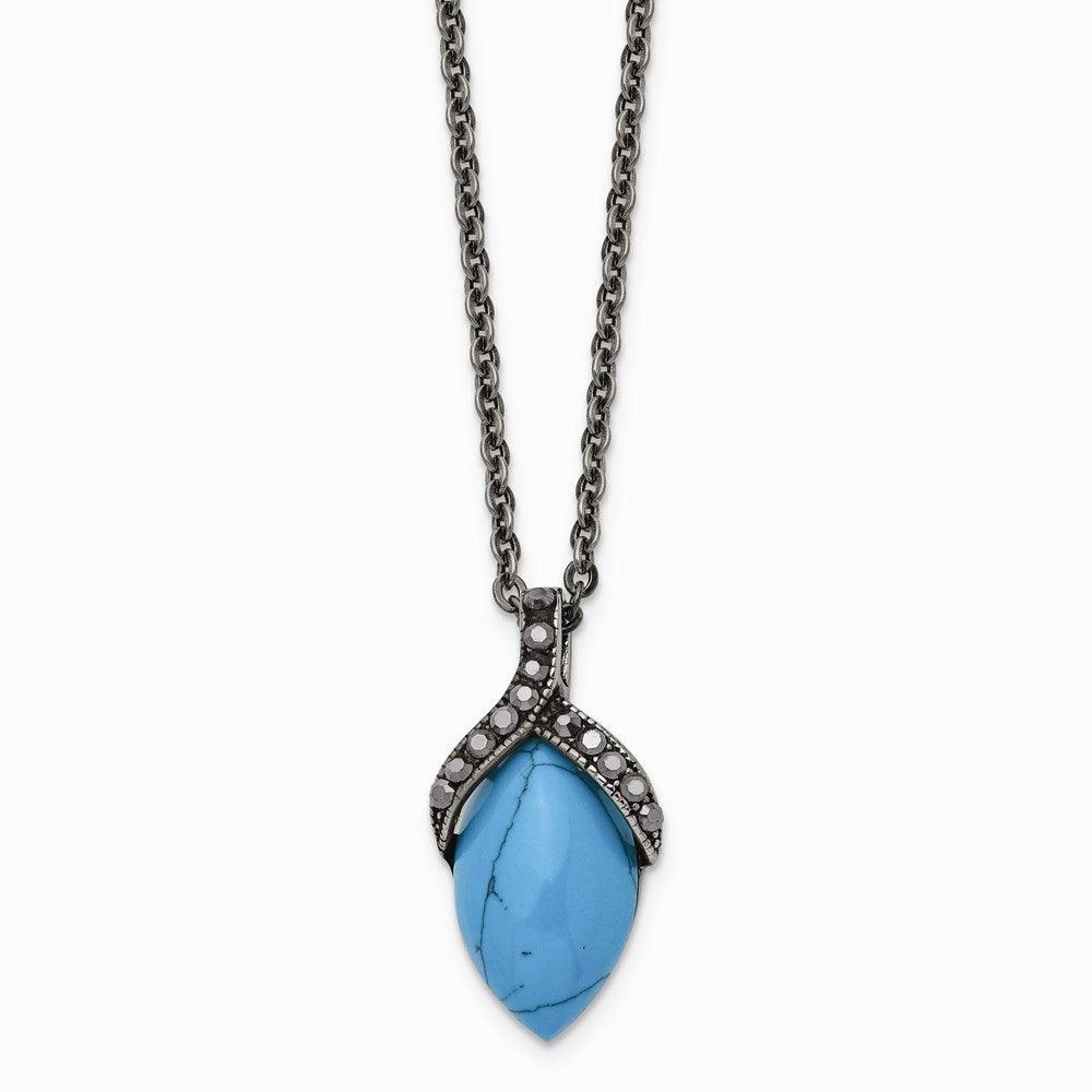 Stainless Steel Simulated Turquoise Marcasite Antiqued Necklace