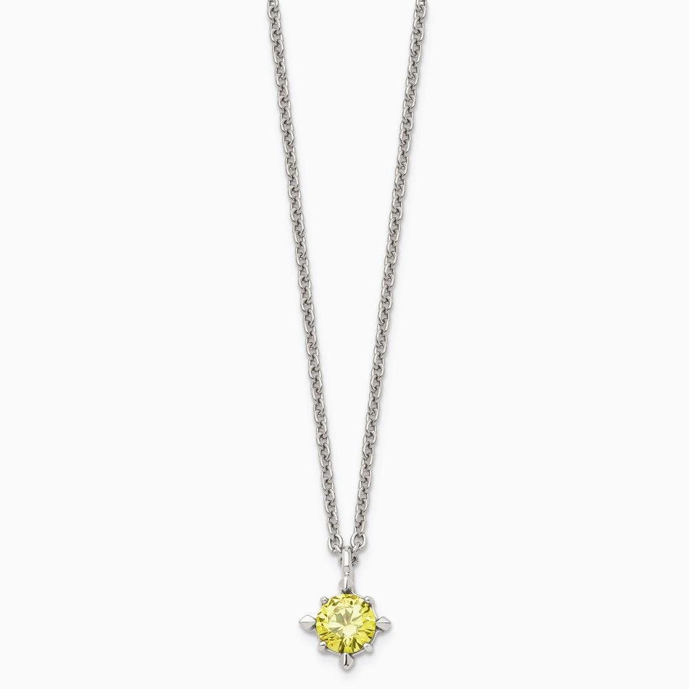 Stainless Steel Yellow CZ Pendant 18in Necklace