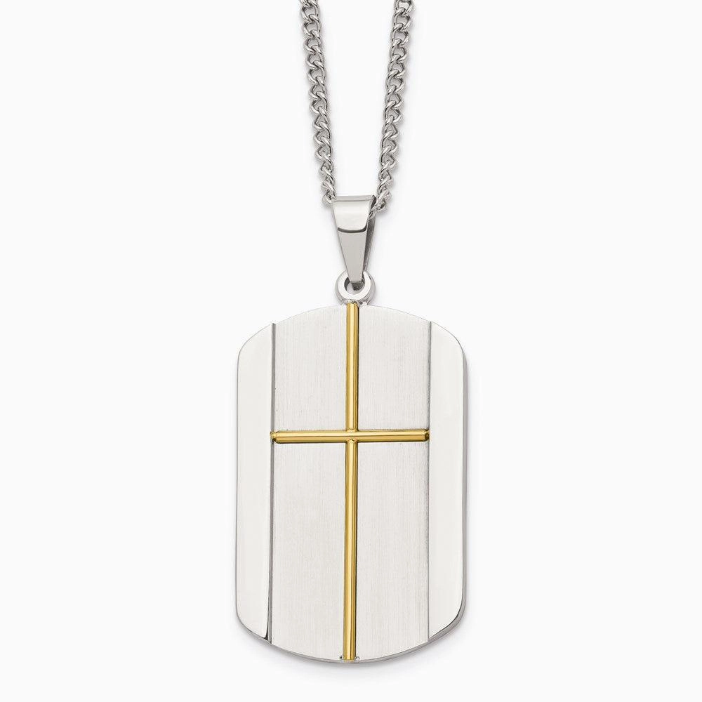 Stainless Steel Yellow IP-plated Cross Brushed/Polished Necklace