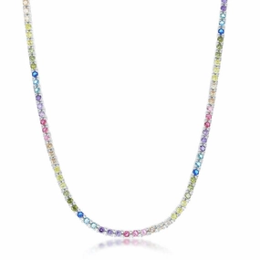 Sterling Silver 3mm Rainbow Cubic Zirconia Necklace
