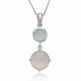Sterling Silver Blue and Pink Cat's Eye Necklace