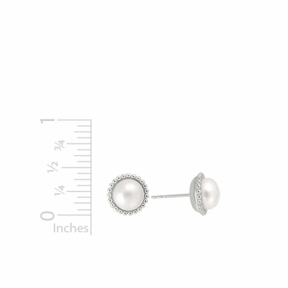 Sterling Silver Button Pearl Stud Earrings