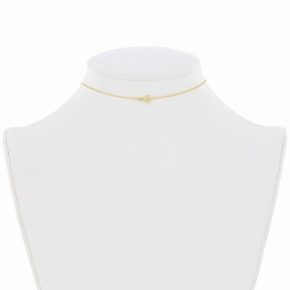 Sterling Silver Center Small Sideways Cross Choker - Gold Plated