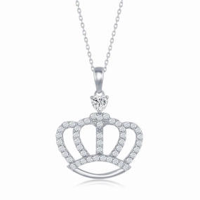 Sterling Silver Crown Cubic Zirconia Necklace