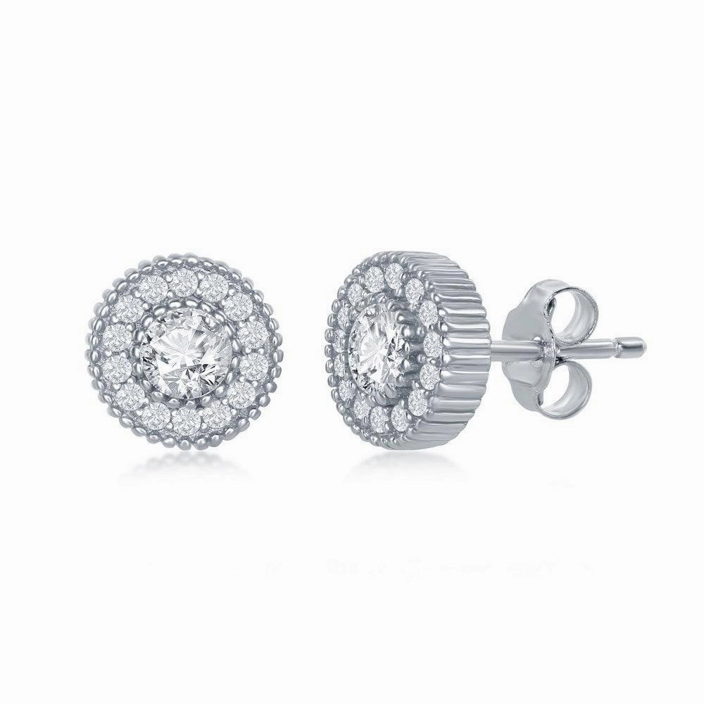 Sterling Silver Cubic Zirconia Halo Necklace and Earrings Set