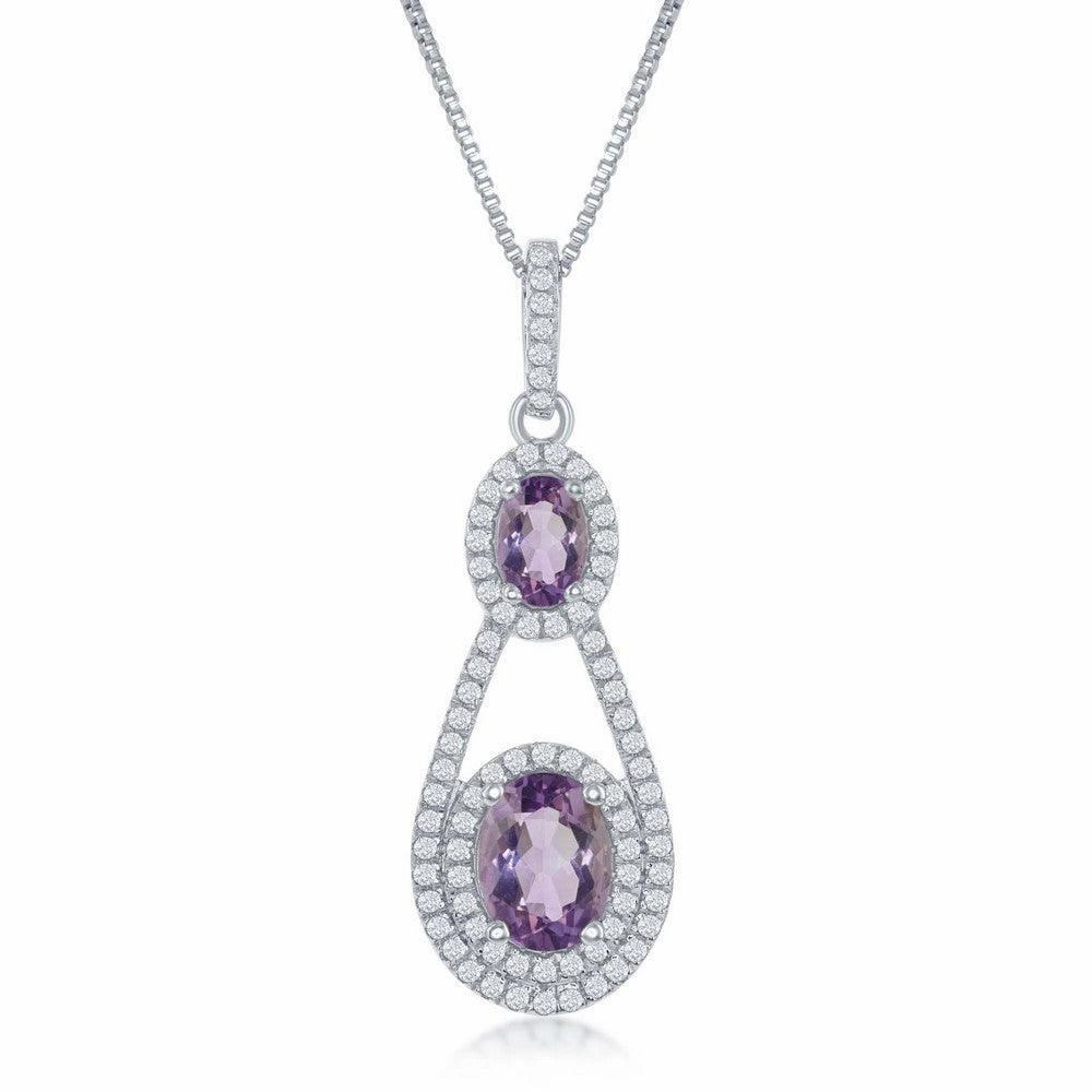Sterling Silver Double Oval Amethyst Necklace