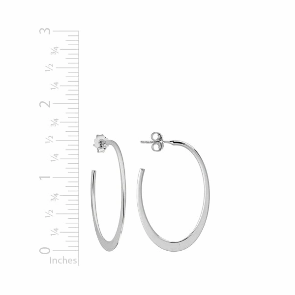 Sterling Silver Flat Oval Hoop Earrings