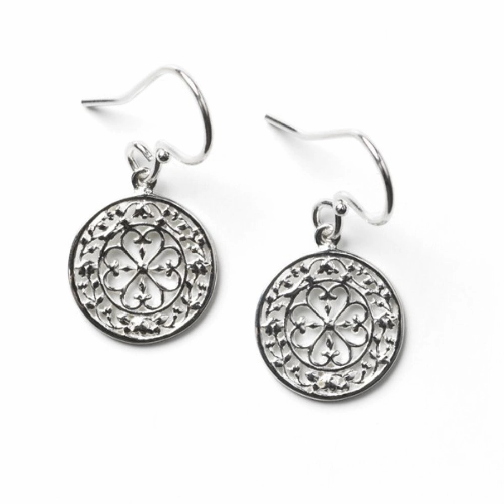 Sterling Silver Floral Heart Scroll Earrings
