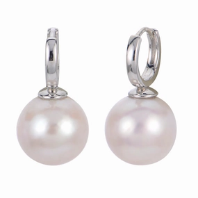 Sterling Silver Freshwater Pearl Huggie Hoop Earrings