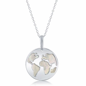 Sterling Silver Globe Cut-Out with MOP Disc Necklace