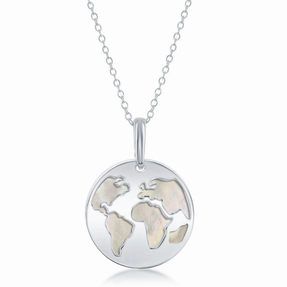 Sterling Silver Globe Cut-Out with MOP Disc Necklace
