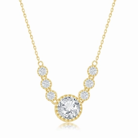 Sterling Silver Gold Plated Round Cubic Zirconia Necklace