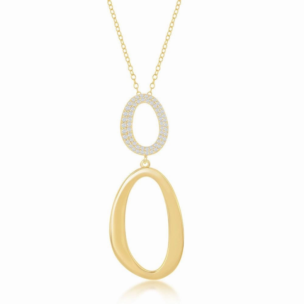 Sterling Silver GP Double Oval Shiny and CZ Necklace