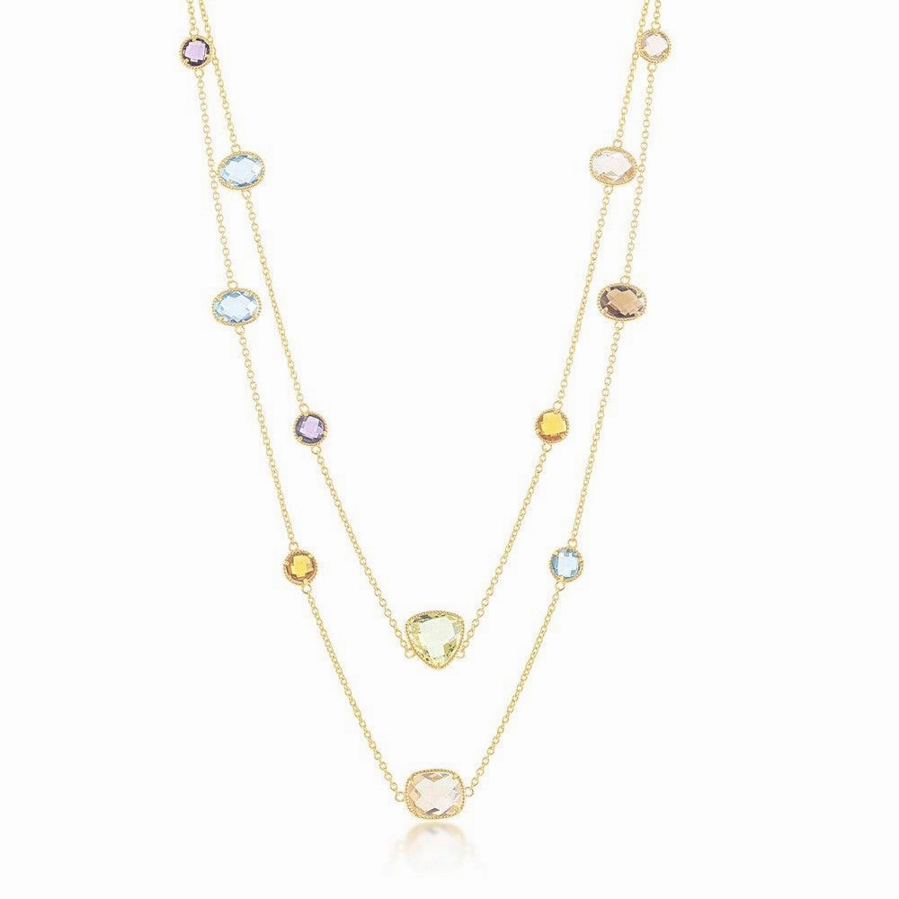Sterling Silver GP Multi-Shaped Multi-Color CZ Long Necklace