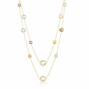 Sterling Silver GP Multi-Shaped Multi-Color CZ Long Necklace