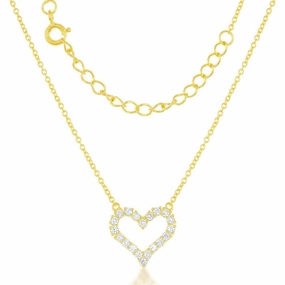 Sterling Silver GP Small Open CZ Heart Necklace