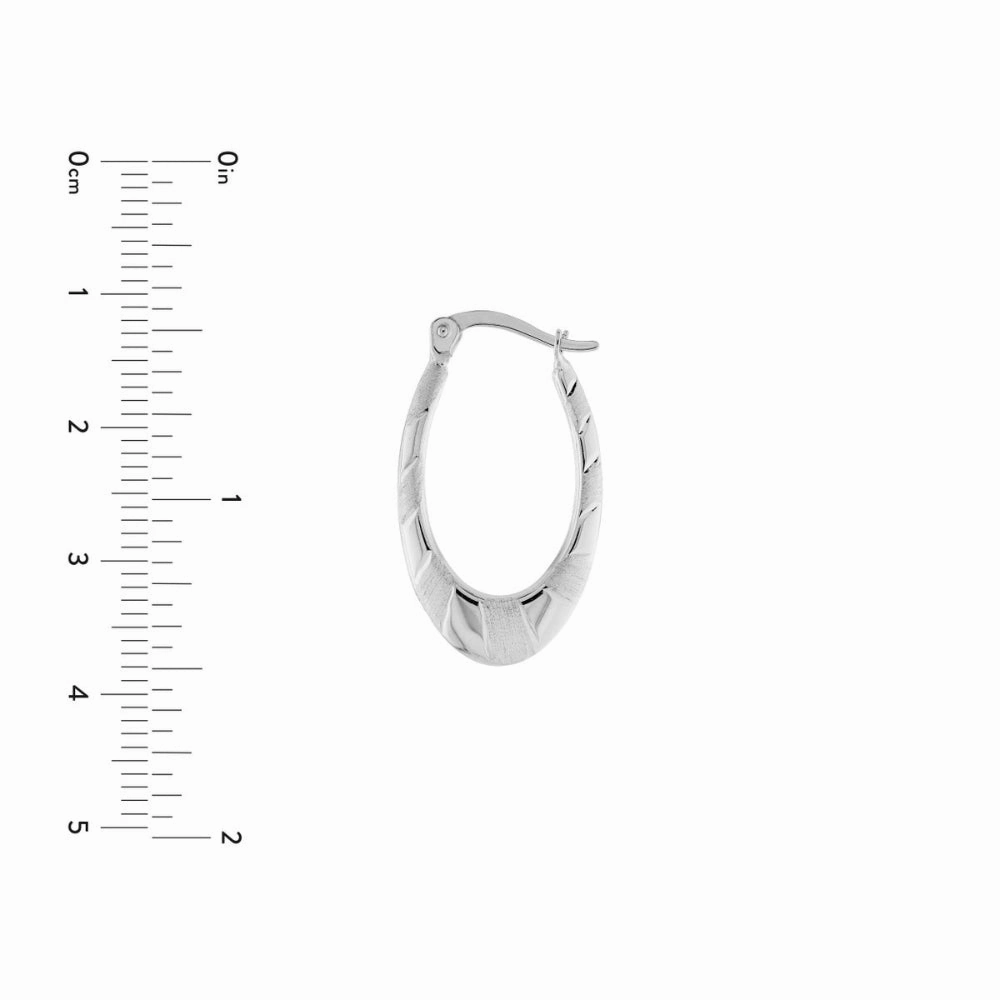 Sterling Silver Graduated Stripe Oval Hoop Earrings