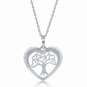 Sterling Silver I Love u Mom Heart With  Tree of Life Charm Necklace