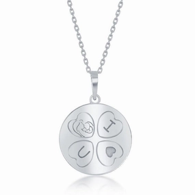Sterling Silver I <3 U Mother and Daughter Double Disc Necklace