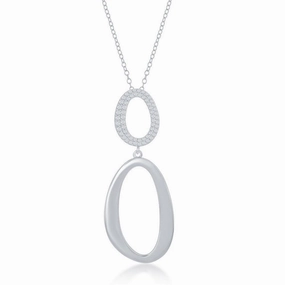 Sterling Silver Micro Pave and High Polish Double Oval Necklace