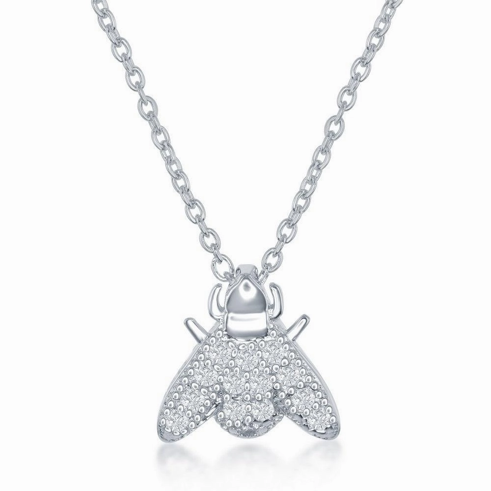 Sterling Silver Micro Pave Sliding Fly Necklace and Earrings Set