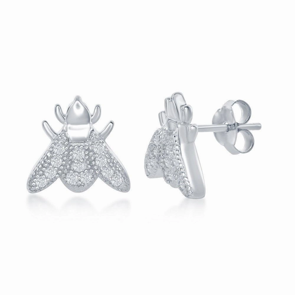Sterling Silver Micro Pave Sliding Fly Necklace and Earrings Set