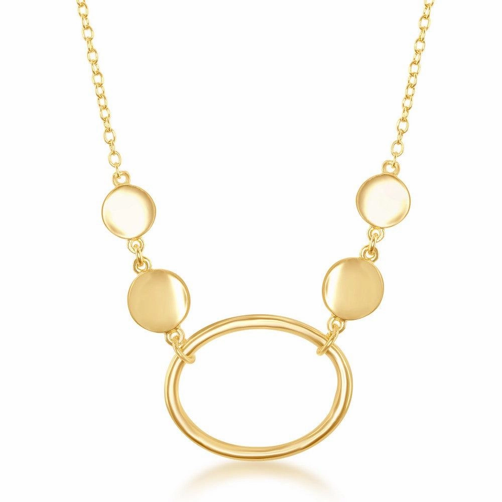Sterling Silver Open Oval with Flat Shiny Discs Necklace - Gold Plated