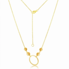 Sterling Silver Open Oval with Flat Shiny Discs Necklace - Gold Plated