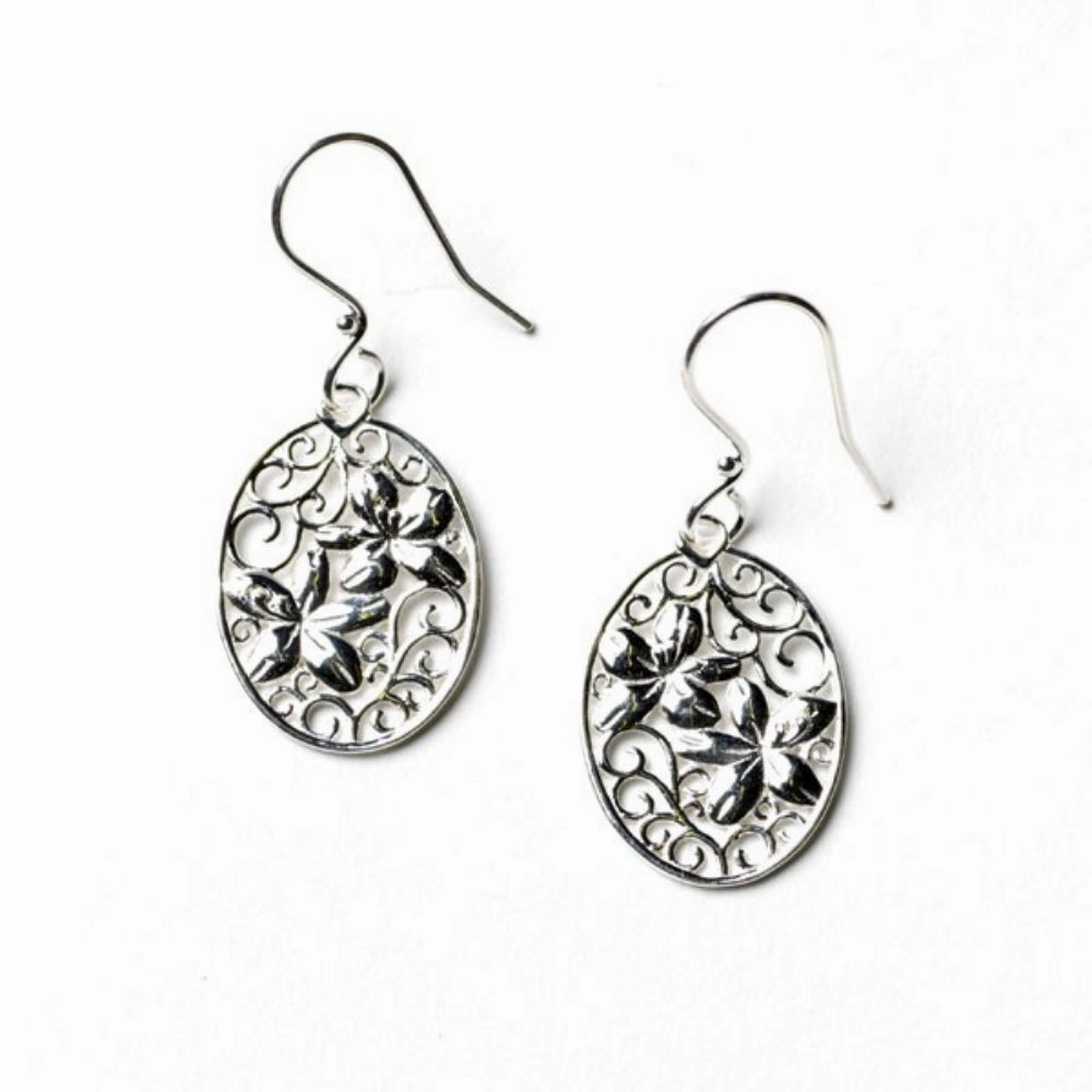 Sterling Silver Open Work Azalea Earrings