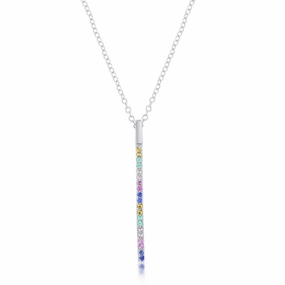 Sterling Silver Rainbow Cubic Zirconia Vertical Bar Necklace