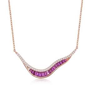 Sterling Silver Rose Gold Plated 'V' Baguette Ruby CZ Necklace