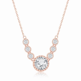 Sterling Silver Rose Gold Plated Round CZ Necklace