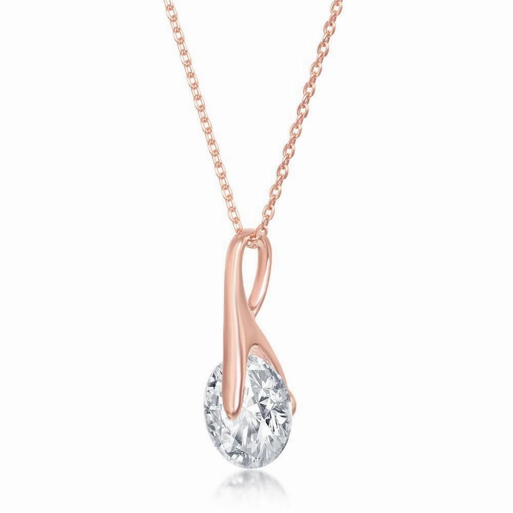 Sterling Silver Rose Gold Plated Spinning Round CZ Necklace